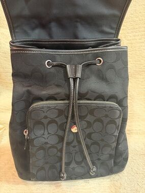 Coach Black Signature Canvas Drawstring Backpack